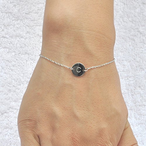 Image of HUAN XUN Stainless Steel Engraved Initial Bracelet Adjustable, 7.87 inch