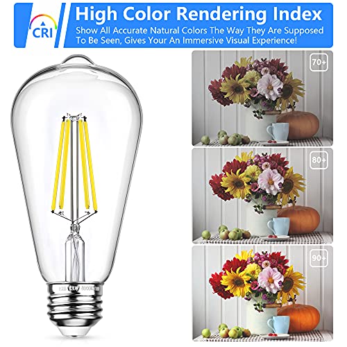 Shine Hai Vintage Led Edison Light Bulbs, Dimmable Daylight White 5000K St64 Led Filament Light Bulbs, 10W, Equivalent 100W, 1100 Lumens High Brightness Led Antique Bulb, Cri 90+, E26 Base, Pack Of 4 #TOP3