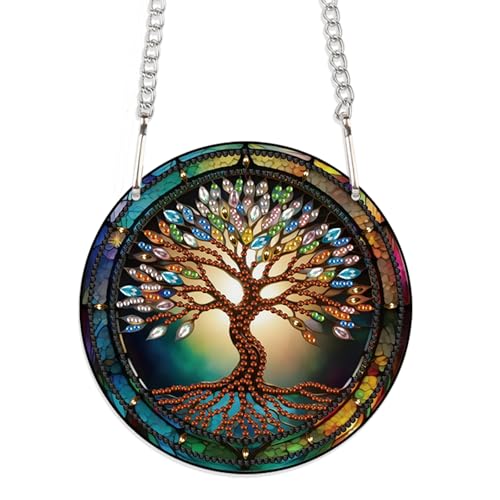 JISHSHAY Life of Tree Diamond Art Wind Chime - Special Shape Crystal Suncatcher Gem Painting With Jewel Art Pendant