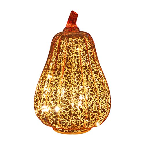 Image of Romingo Mercury Glass Pumpkin Light with Timer for Halloween Pumpkin Decorations Fall and Thanksgiving Decor,Gold, 8.7 inches