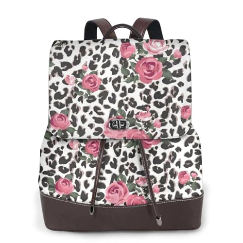 Sac à dos ordinateur portable cuir léopard rose et noir pour style unisexe