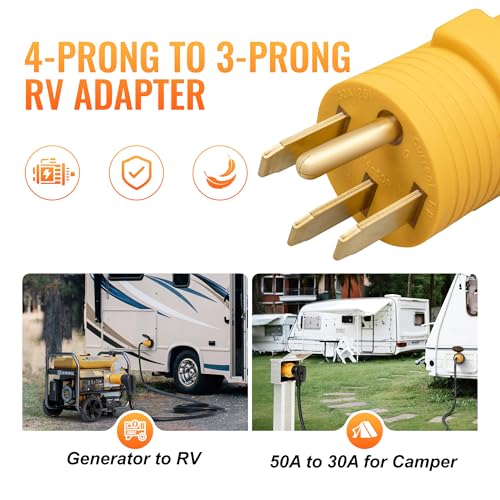 Image of MECMO 50 Amp to 30 Amp RV Adapter, NEMA 14-50P to NEMA TT-30R 50A Male to 30A Female RV Plug Adaptor Connector, 4 Prong RV Power to 3 Prong Electrical Converter for Travel Trailer Camper, 30A 125V