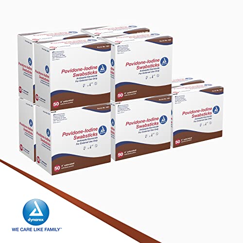 Dynarex Povidone Iodine Swabsticks, Swabstick Packaged In Individual Foil Pack, Antiseptic For Skin Preparation, Brown, 1 Case Of 500 Dynarex Povidone Iodine Swabsticks, (10 Boxes Of 50) #TOP5