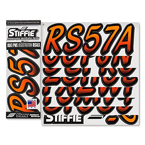 Image of STIFFIE Whipline Electric Orange /Black 3 inch Boat & PWC Registration Decals • Numbers Letters Stickers
