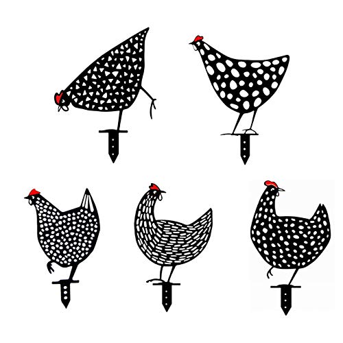 5 Stück Huhn Deko Handarbeit Gartenstatuen, Gartenfigur Metall Huhn Deko Handarbeit Gartendeko Gartenstatuen, Garten Garten Hinterhof Rasen Pfähle Metall Henne Hof Dekor Geschenk Cover