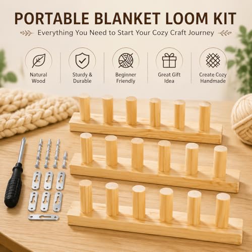 Image of Aeelike Chunky Blanket Loom 39 inch Adjustable Foldable Portable Loom Kit - No Need Needles Crochet Knitting Jumbo Chunky Blanket for Adults Beginners DIY Handmade Carft Gift