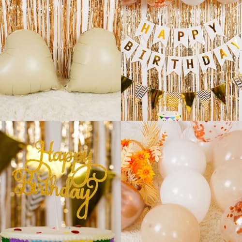 Image of White Sand Gold Birthday Decorations, Beige Cream Birthday Balloons Set