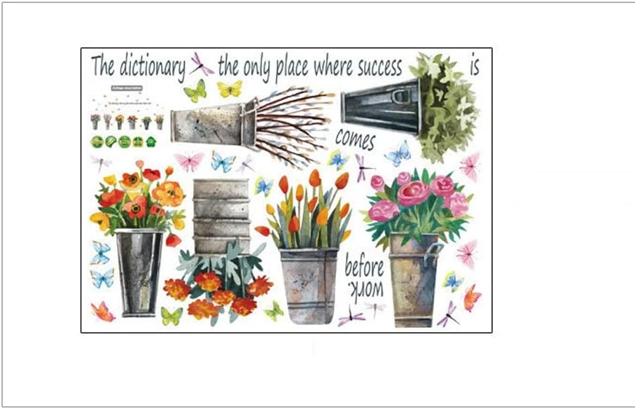 Pastoral Metal Pail Flower Potted Plants Wall Sticker Windowsill Glass Decoration Art Decal