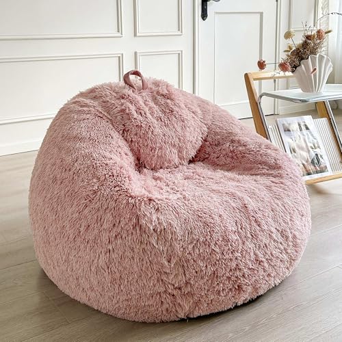 LIFEREVO Fluffy Faux Fur Bean Bag Chair Cover (No Filler), Ultra-Soft Stuffed Animal Storage Bean...