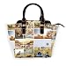 LalaQ Vintage Paris Collage Femmes Haut de Gamme Mode Exquis Élégant Cuir Véritable Rivet Sac à Bandoulière - Orange - Puzzle rustique, Taille unique