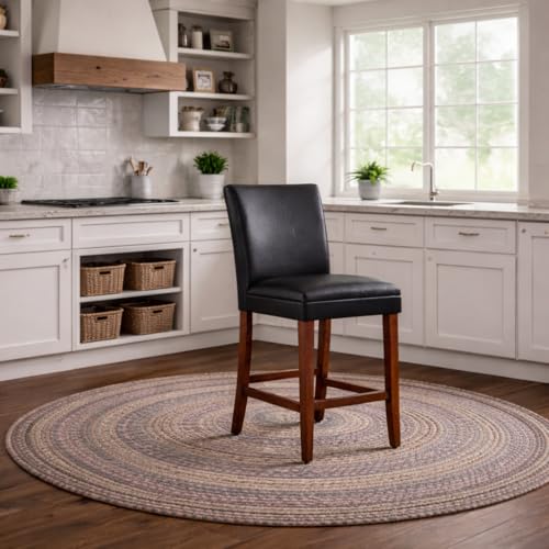 Image of Homepop Home Decor | Classic Counter Height Bar Stools | Faux Leather 24 Inch Bar Stools | Decorative Home Furniture (Brown Faux)