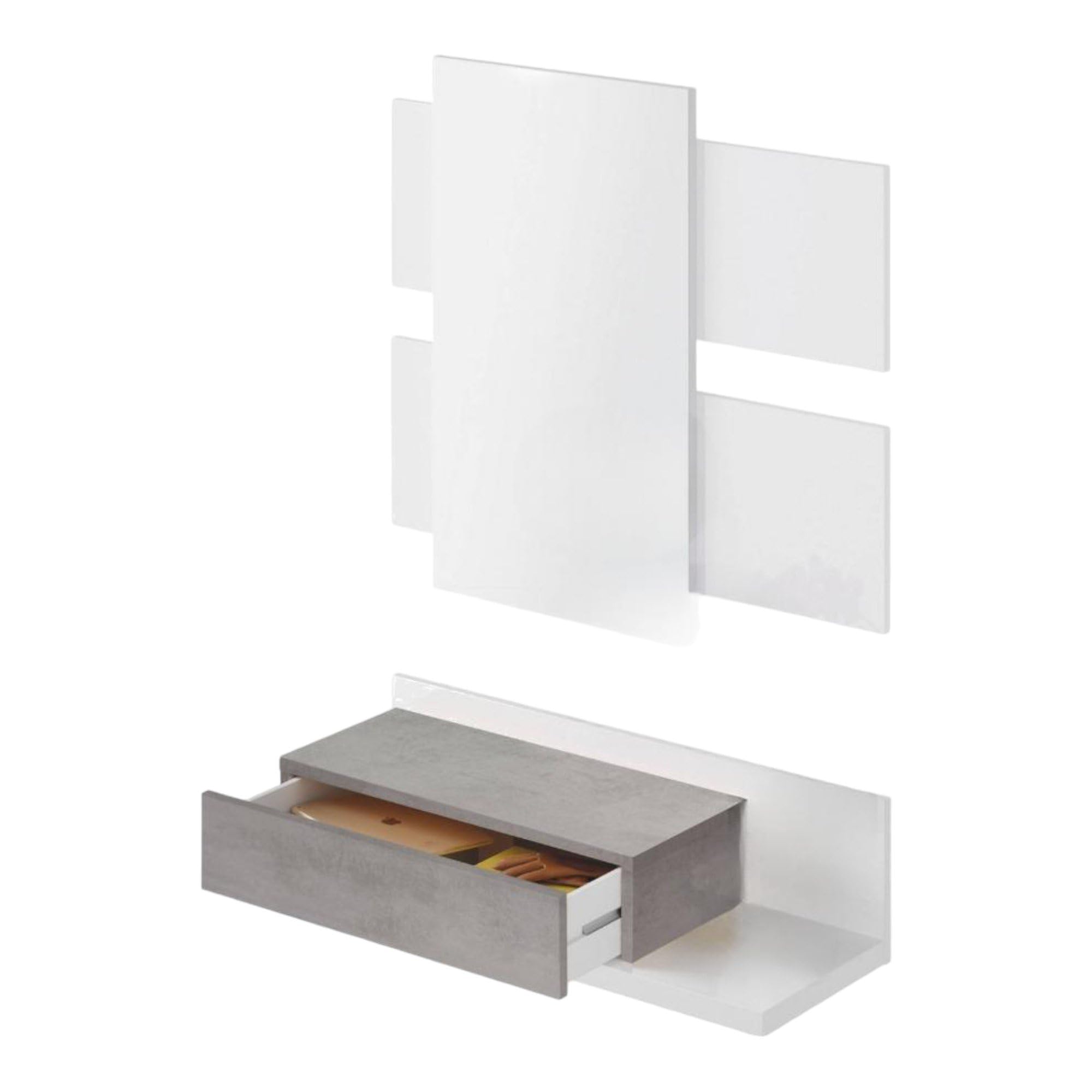 Mueble de Entrada con cajón y Espejo, Color Gris, Medidas 75 x 90 x 29 cm