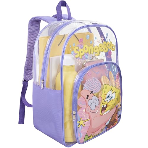 Get Trend SpongeBob SquarePants Girls Clear Backpack 17 inch Transparent School Bookbag See Through Travel Bag with Straps Gifts for Girls (Multicolor SpongeBob)