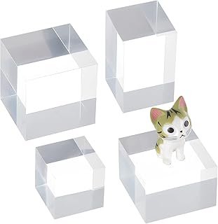 OLYCRAFT 4PCS Clear Acrylic Cube Acrylic Jewelry Display Bases Clear Polished Acrylic Display Cuboid Acrylic Display Block for Ring Jewelry Display - 4 Sizes