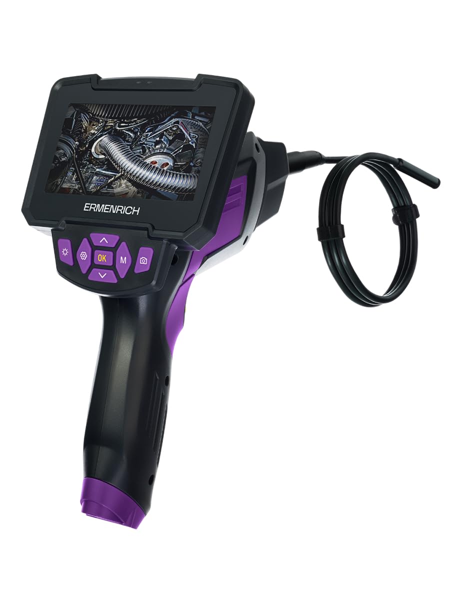 Seek VE60 Cámara Endoscopio Industrial con Pantalla 4,3" HD | Endoscopio de Inspección Doble Lente, IP67 Sonda Flexible de 1m, Cámara con 8 Luces LED, para Auto, Motor, Tuberías