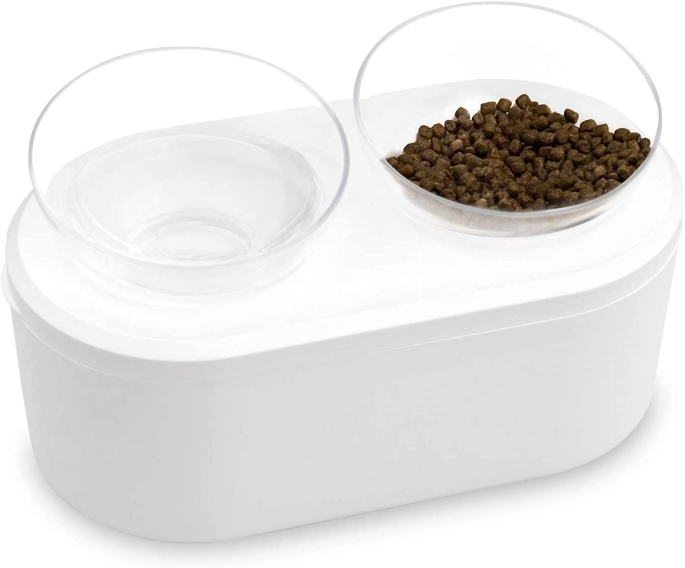 HALAMODO Cat Bowls Elevated Dog Bowls with Large Storage Stand Double Raised Pet Food Water Bowls Anti Slip Dog Dish Raised Food and Water Feeder for Cats Dogs