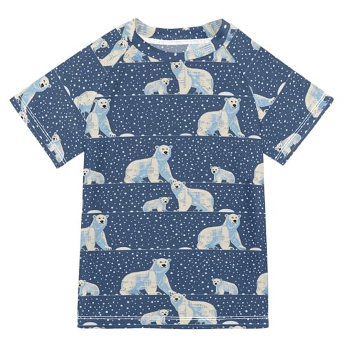 Rash Guard Bathing Suit Girls Short Sleeve Girls Rash Guard 5T Polar Bears on A Blue Background