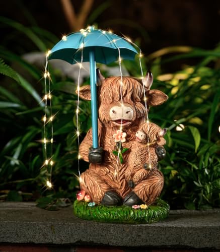 Joint Honglin Solar Garden Statues Resin Loving Highland Cow Umbrella Lights Outdoor Decor Gifts for Yard, Patio Decorations