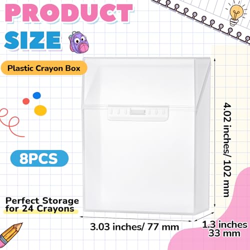 Image of Clabby 8 Pcs Clear Plastic Crayon Boxes Hold 24 Count, Clear | Organizer Box, Case, Colorful, Portable Storage Holder with Snap Lid, for Kids Boys Girls School Classroom Home Art Supply