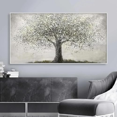 CHAOJIART Affiche d'arbre de vie abstraite moderne à l'huile noir et blanc, peinture sur toile, tableau d'art mural, pour décoration de salon, 40x80 cm, sans...
