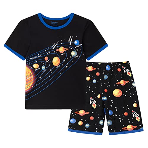 Kurzer Schlafanzug für Jungen, Motiv: Sonnensystem, Weltraum, Baumwolle, 2-teiliges Outfit für Kinder von 3–11 Jahren, Schwarz , 11 Jahre