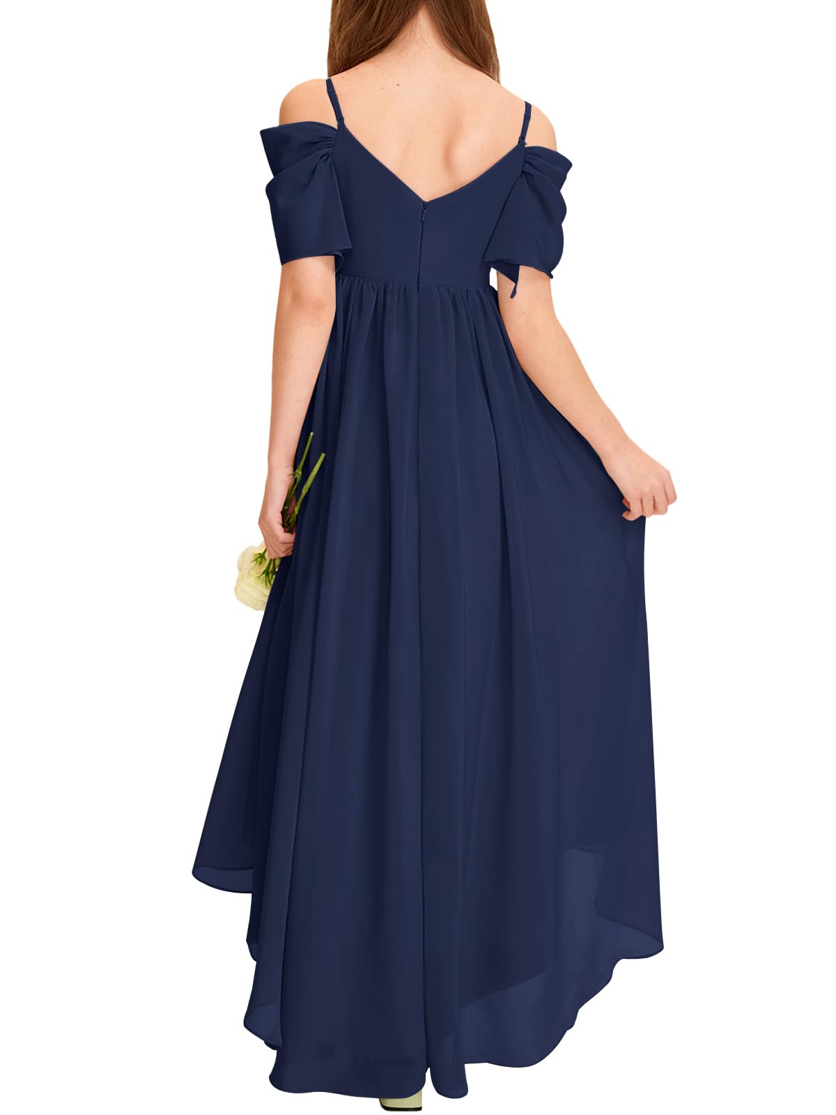 Haloumoning Robe d'été pour fille, épaules dénudées, volants, ligne A, couleur unie, élégante, robe de fête, mariage, anniversaire