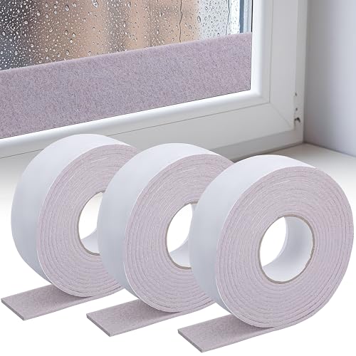 Nkiy Quen 3 Roll 16.4Ft x 2Inch Window Condensation Prevention Absorber 5mm Thick Condensation Water Moisture Absorber Tape Reusable Beige Window Condensation Absorber Strips to Prevent Condensation