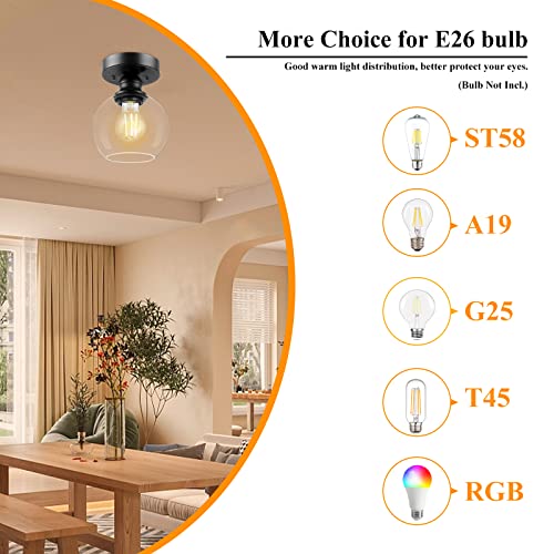 Industrial Semi Flush Mount Ceiling Light, Vintage Hanging Ceiling Lamp, Clear Glass Pendant Lamp Shade, Farmhouse Light Fixture For Porch Hallway Corridor Kitchen Bathroom Bedroom, Bulb Not Included #TOP2