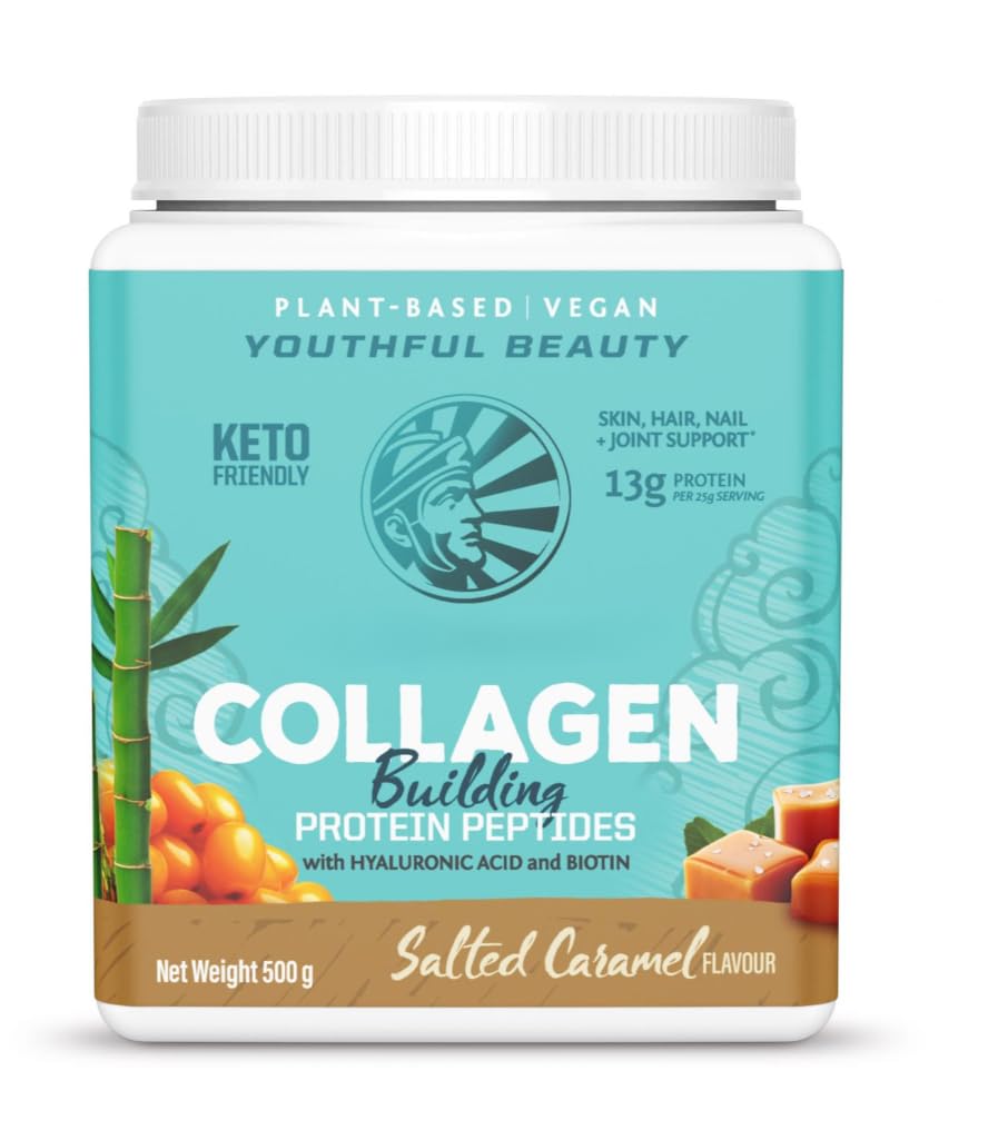 SunWariorCollagen Building Protein Peptides, caramelo salado, sin gluten, sin lácteos, 500 g