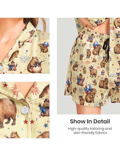 Image of Women's Pajama Sets Funny Pajamas for Women Set Comfortable 2 Piece Button Down Tops & Shorts Sleepwear Short Sleeve