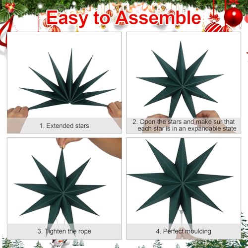 Image of 12 Inches 5 PCS Wine Red Green Brown Paper Star Lanterns Christmas Party Decorations Hanging Stars Christmas Party Decorations Wedding Birthday Christmas Home Party Decorations(9 Pointed)