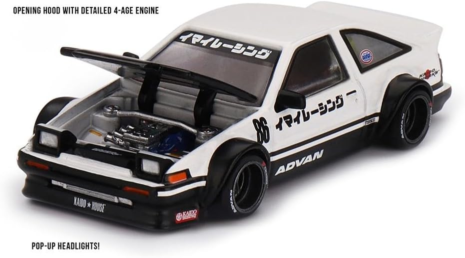 Diecast Model Car Compatible for Toyota AE86 Sprinter Trueno Kaido Street V1 White 1:64 Scale Limited Edition by Kaido House x Mini GT KHMG180