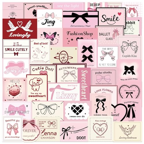 50PCS Pink Aesthetic Stickers, Coquette Stickers for Girls, Vintage Pink Sticker Pack for Water Bottle, Laptop, Scrapbooking, Envelopes, Party Decor