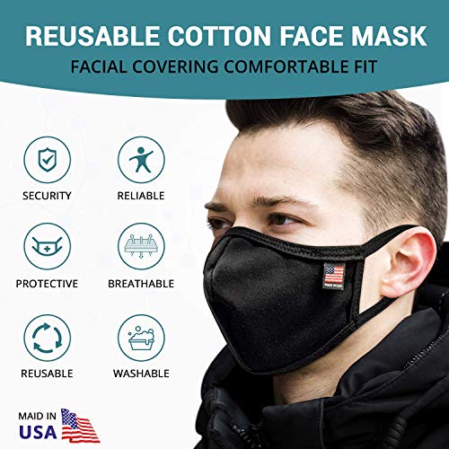 Meglio Cotton Mask Reusable Washable Double Layered Made In Usa With Flag Label Pack Of 2 (Black) #TOP1