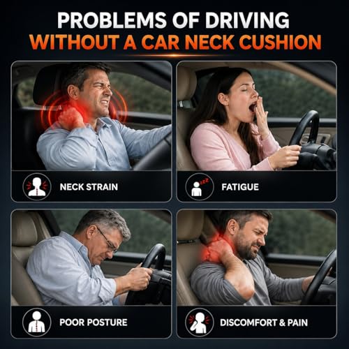 Image of Adroitz Car Neck Rest Pillow Set of 2 - Ergonomic Breathable Seat Headrest Cushion for Driving - Universal Fit Interior Accessory for Neck Support & Head Rest - Premium Car Pillow for Seat Comfort