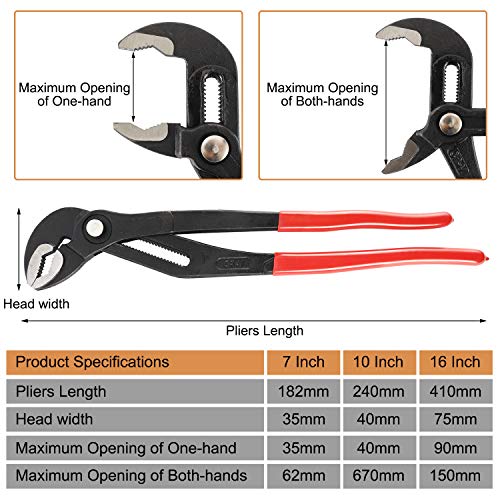Image of HighFree 3PCS Water Pump Pliers Set 7Inch, 10Inch, 16Inch, Tongue and Groove Pliers Set Quick Adjustment by Pressing and Sliding Grips Any Shaped Object
