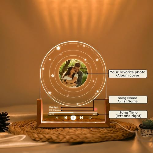 Image of Customized Photo Led Light With Adapter Frame for Couples | Personalized Picture Frame Wooden Stand | Custom Gift | Romantic Anniversary, Wedding, Birthday valentine's day for Gift Him or Her (Vinyl Record with Photo)