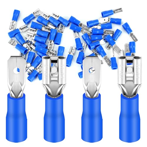 50 casquillos planos y conectores planos de 1,5 – 2,5 mm² azul/ancho de 4,75 mm parcialmente aislado PVC conectores macho conectores FDD & MDD de latón estañado