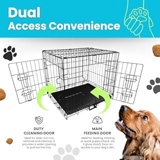 Straame Heavy-Duty Folding Dog Crate for Medium Dogs, 78 × 46 × 53 cm (30″) Black Metal Cage with Front & Side Doors, Chew-Resistant, Removable Easy-Clean Plastic Tray & Carry Handle