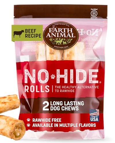 Earth Animal No Hide Chews - Long Lasting Rawhide Free Medium Dog Chews Rolls, Beef - 2 Count