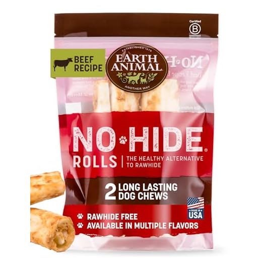 Earth Animal No Hide Chews - Long Lasting Rawhide Free Medium Dog Chews Rolls, Beef - 2 Count