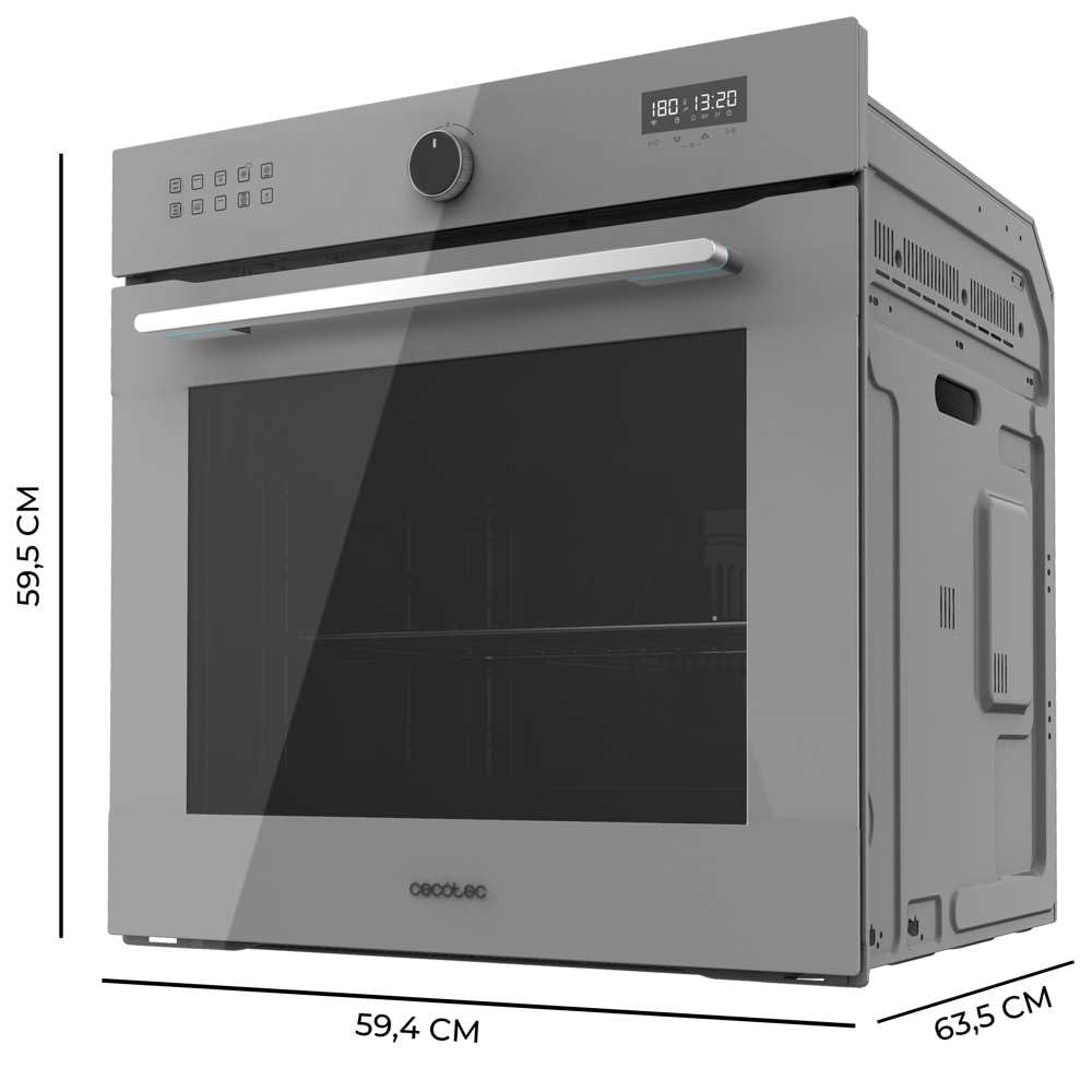 Cecotec Four Encastrable Multifonction 60 cm Bolero Hexa AF316000 Glass Grey A. 3400W, 81L, 11 Fonctions avec Airfryer Master, Pizza Master, Steam Asisst, Steam EasyClean, Cuisson 3D, Décongélation - 2