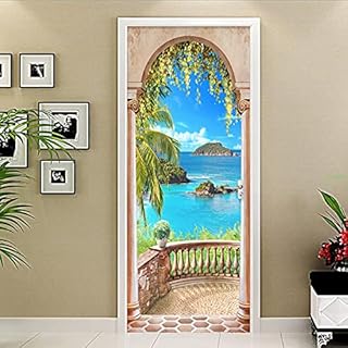 FBITE Autocollants de porte Décoration La porte de la mer Petite île Porte Artures murales Décalcomanies Autocollants de porte en vinyle autocollants pour portes intérieures Décoration 95x215cm