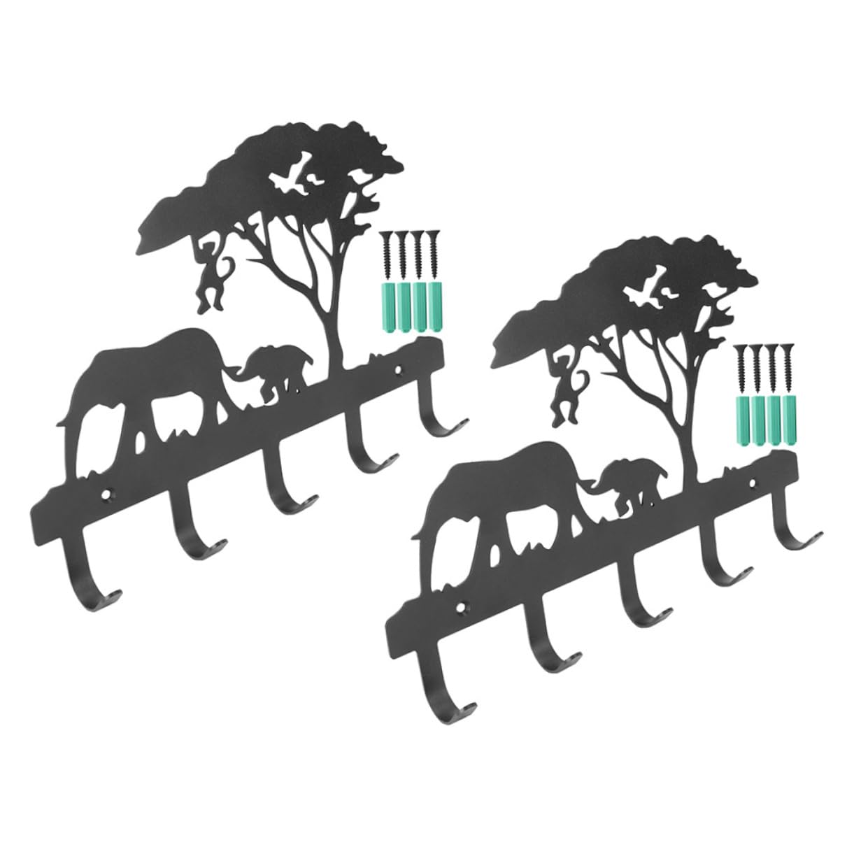 KOMBIUDA Gancho de Pared Elefante de Hierro Negro, 2 Juegos