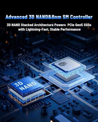Image of 1TB NVMe Gen 5.0 SSD, Up 13,000MB /s,3D TLC NAND, DRAM Cache, Graphene Heatsink, M.2 NVMe PCIe 2280 Gen5x4 SSD for AI Applications, Gaming, PS5, Laptop, PC, Heavy-Duty Workstations