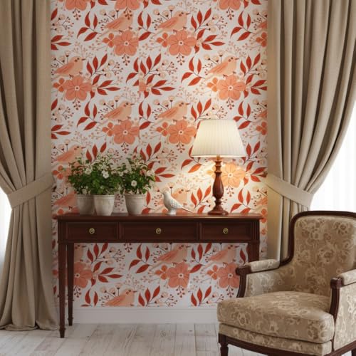 Image of Floral Wallpaper Peel and Stick - Flower Design Self Adhesive Wall Paper for Living Room, Bedroom, Kitchen, Removable Waterproof Wall Decor (MG26, 16X128 Inch)