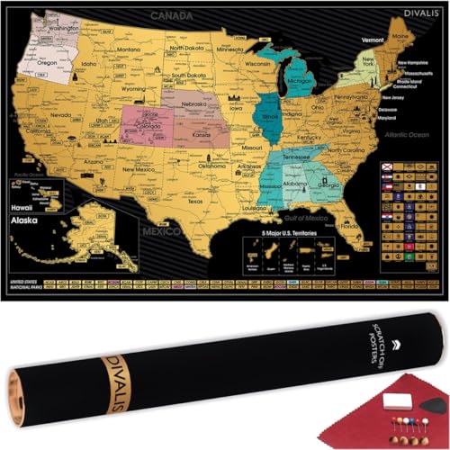 Premium Scratch Off Map Detailed Scratch off USA Map with Scratcher - 24x16 Easy to Frame 63 National Parks Scratch Off...
