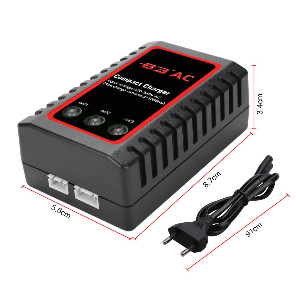 Haisito Caricabatterie Lipo per Pacco Batteria 2S 3S (7,4 V, 11,1 V), Compatto Caricabatterie Rapido Bilanciamento Batteria Caricabatterie (100-240 V) per RC Quadcopter Drone Car Boat