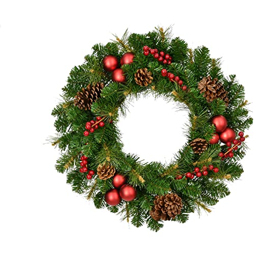 Fraser Hill Farm 24-Inch Joyful Wreath Decoration with Berries, Pinecones,