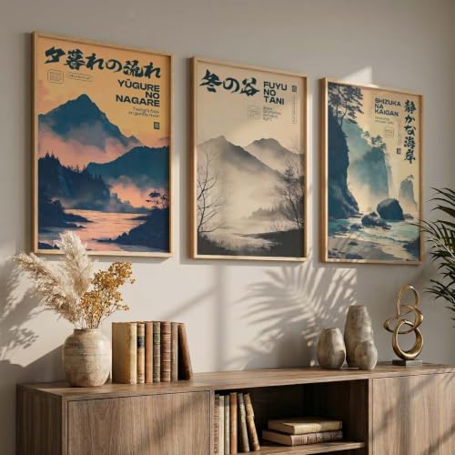 Image of kotart Japanese City View Art Posters with Frame | Aesthetic Japanese Art Framed Poster for Bedroom Living Room Gaming Room Wall Decor Set Of 3 (13X17 inch)